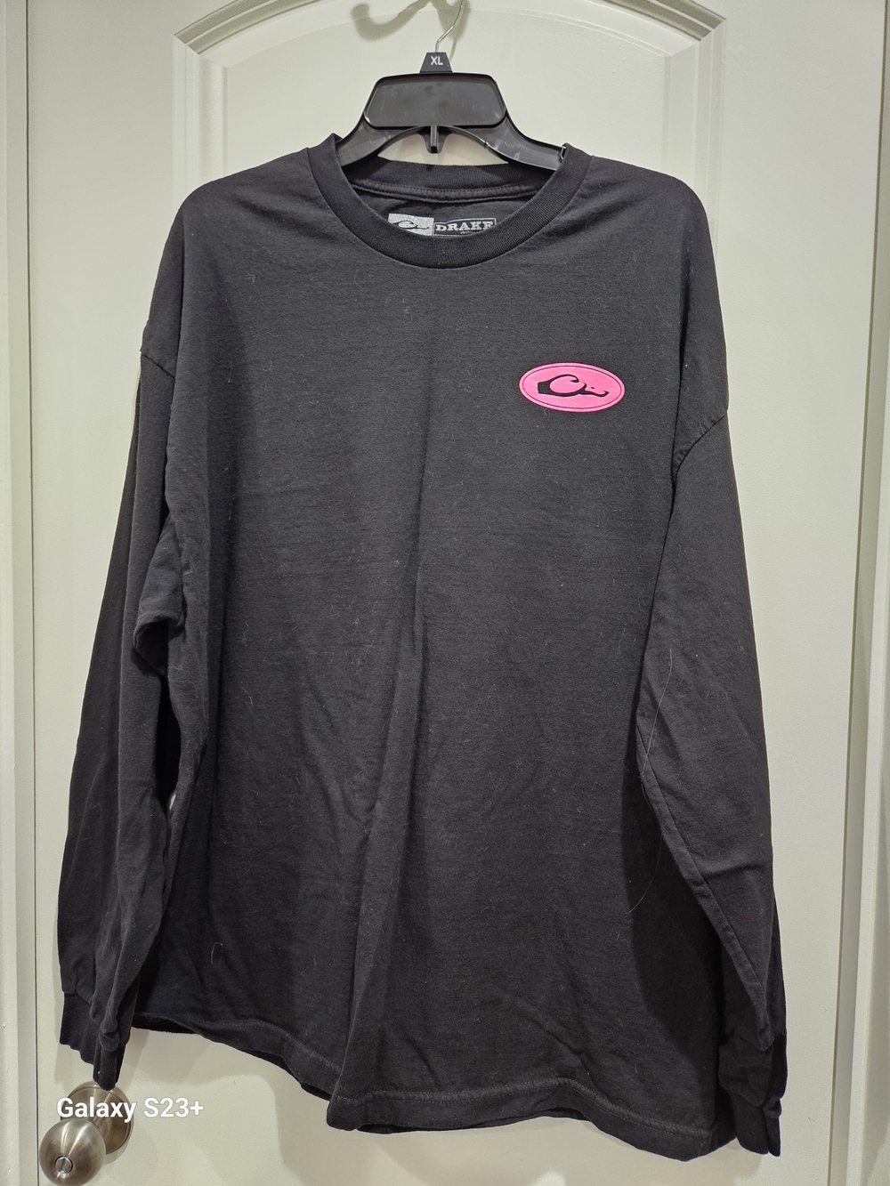 DRAKE Black Long Sleeve Logo Tee with Pink Accent - Men's